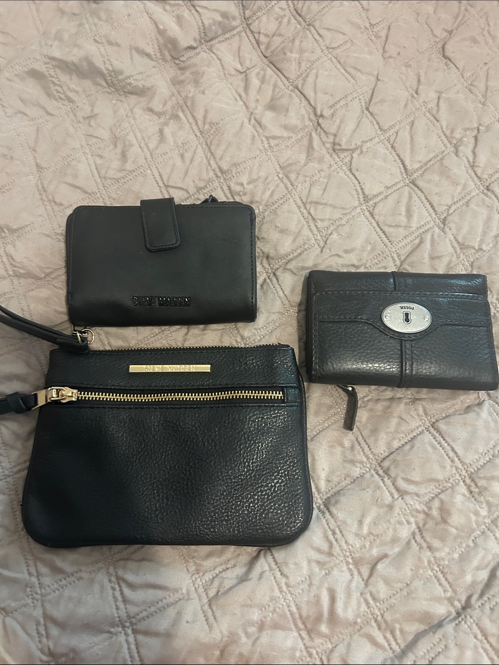 Steve Madden Black Leather Wristlet and Two Black Wallets Set